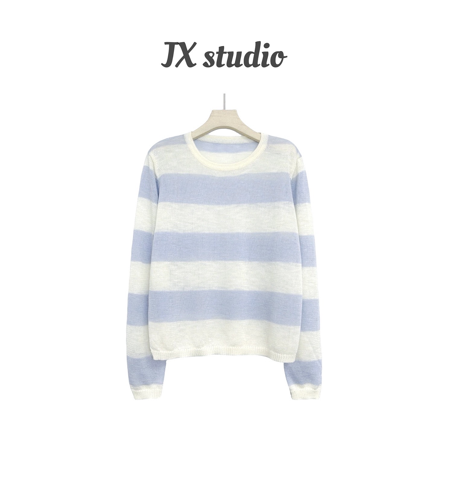 静贤【彩虹日记】春夏新款韩版百搭条纹竹节麻长袖