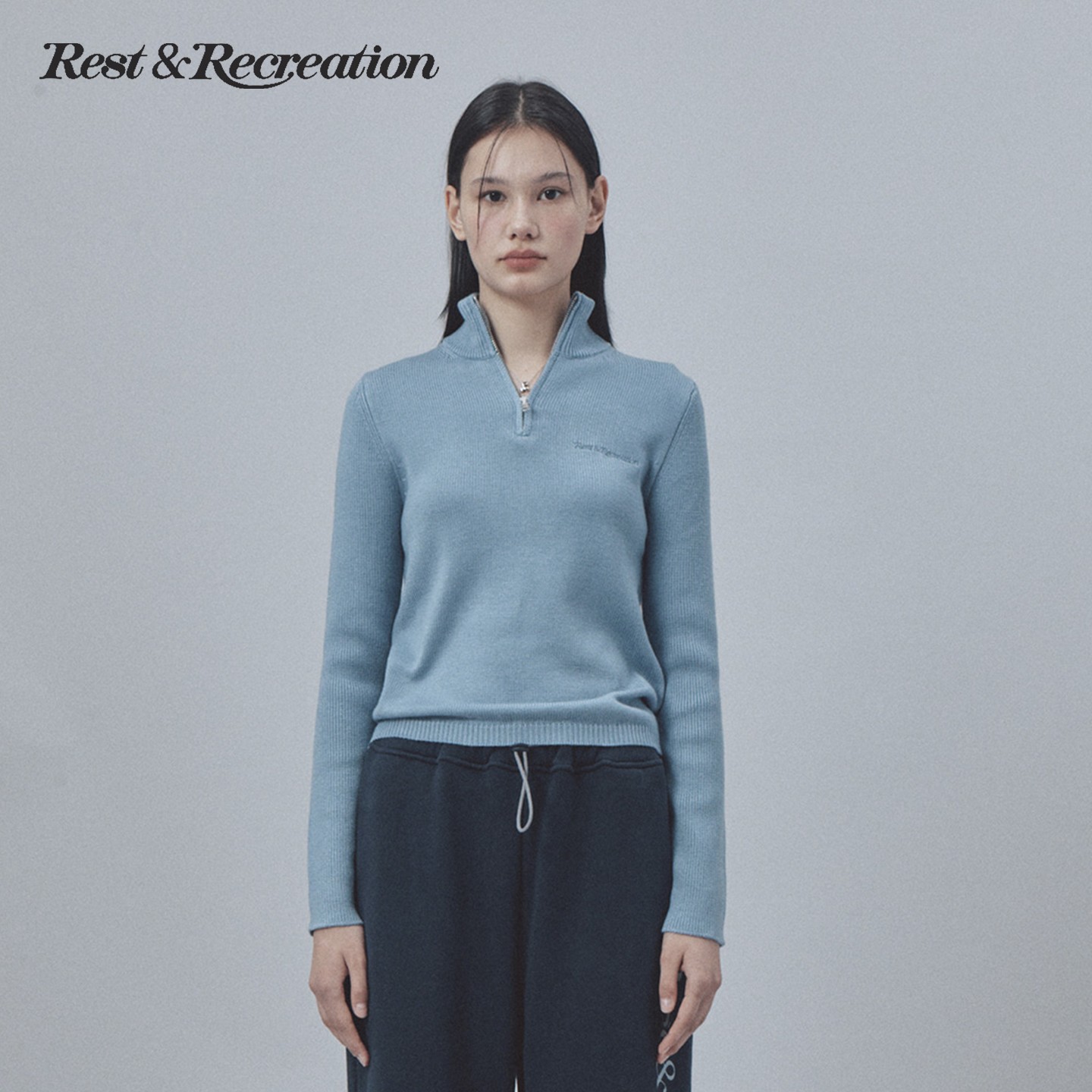 RestandRecreation官方立领针织半拉链长袖打底衫RR琥珀流光风