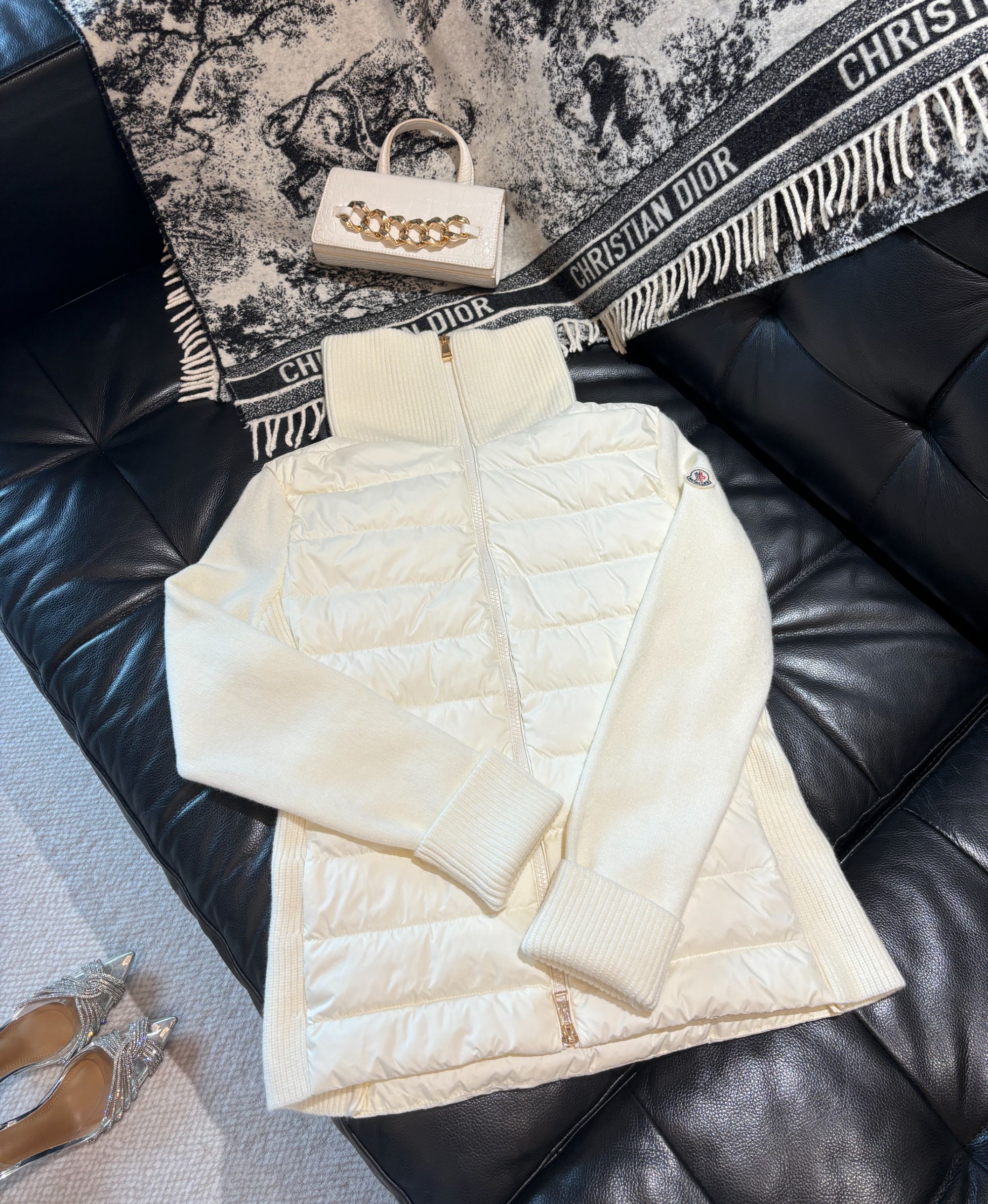 DaChen【大辰自制-】冬新款时尚韩版翻领针织拼鹅绒保暖外套