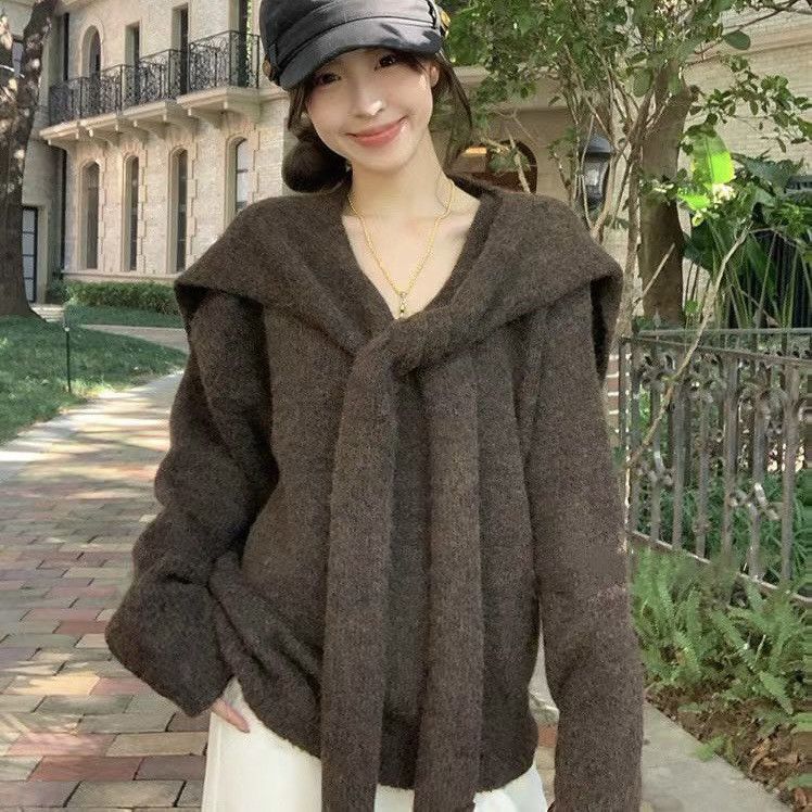 慵懒披肩两件套毛衣秋冬新款高级宽松针织衫套装韩版上衣百搭#792