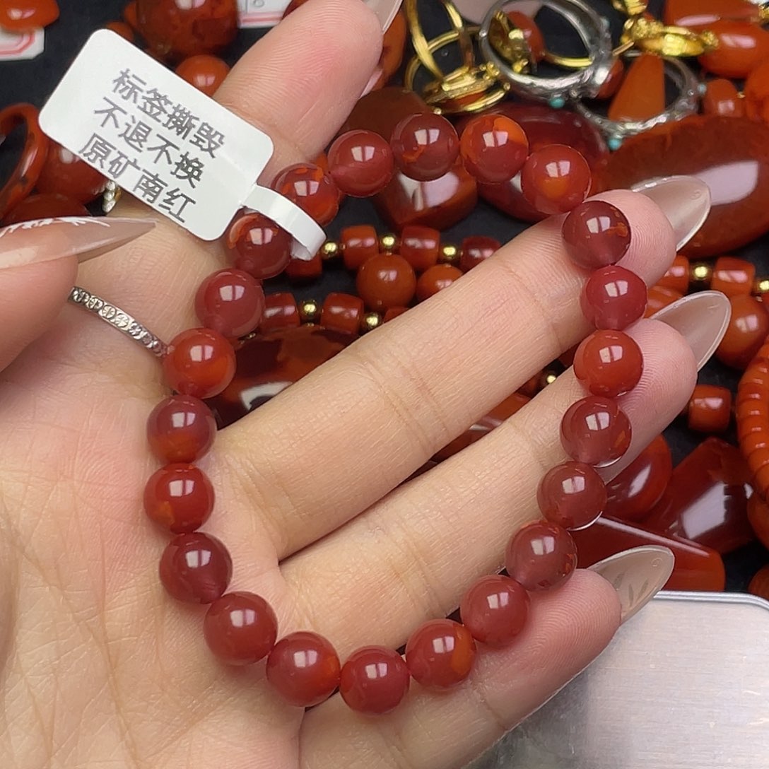 南红玛瑙未镶嵌手串原矿南红手串卡8单圈