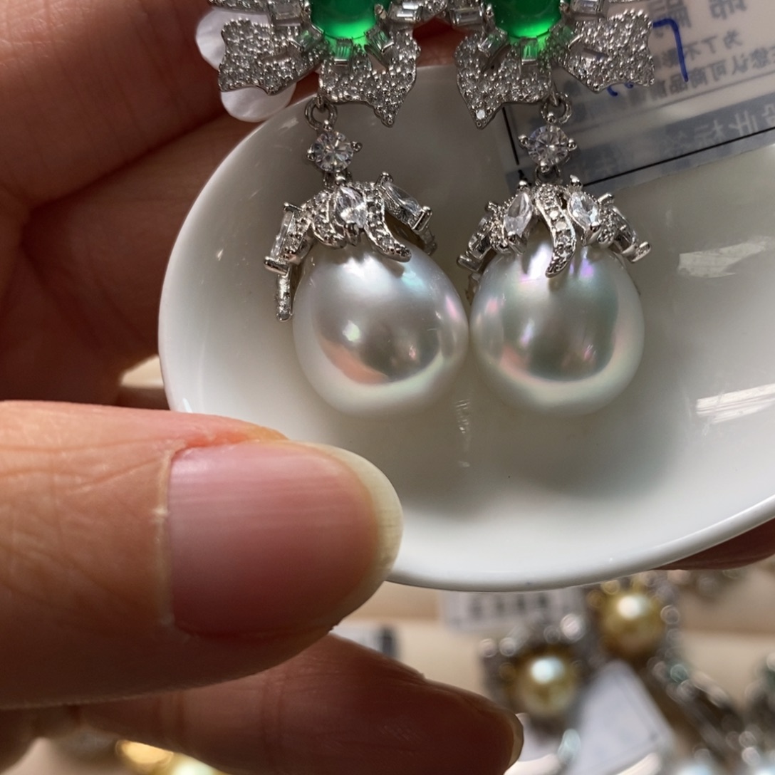 海水珍珠耳饰银S925镶嵌
