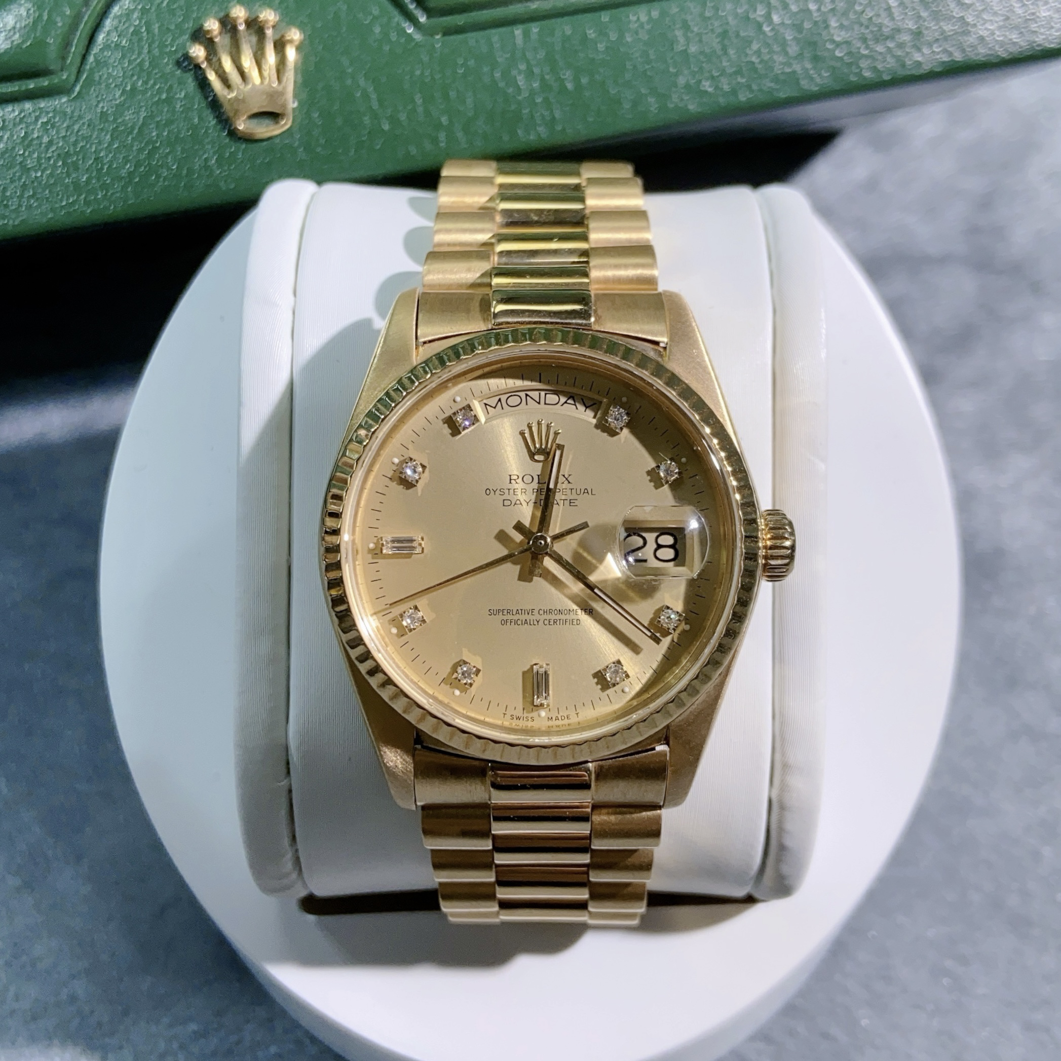 99新 Rolex/劳力士 星期日历/18238/36盘/18K金/自动机械/原镶钻