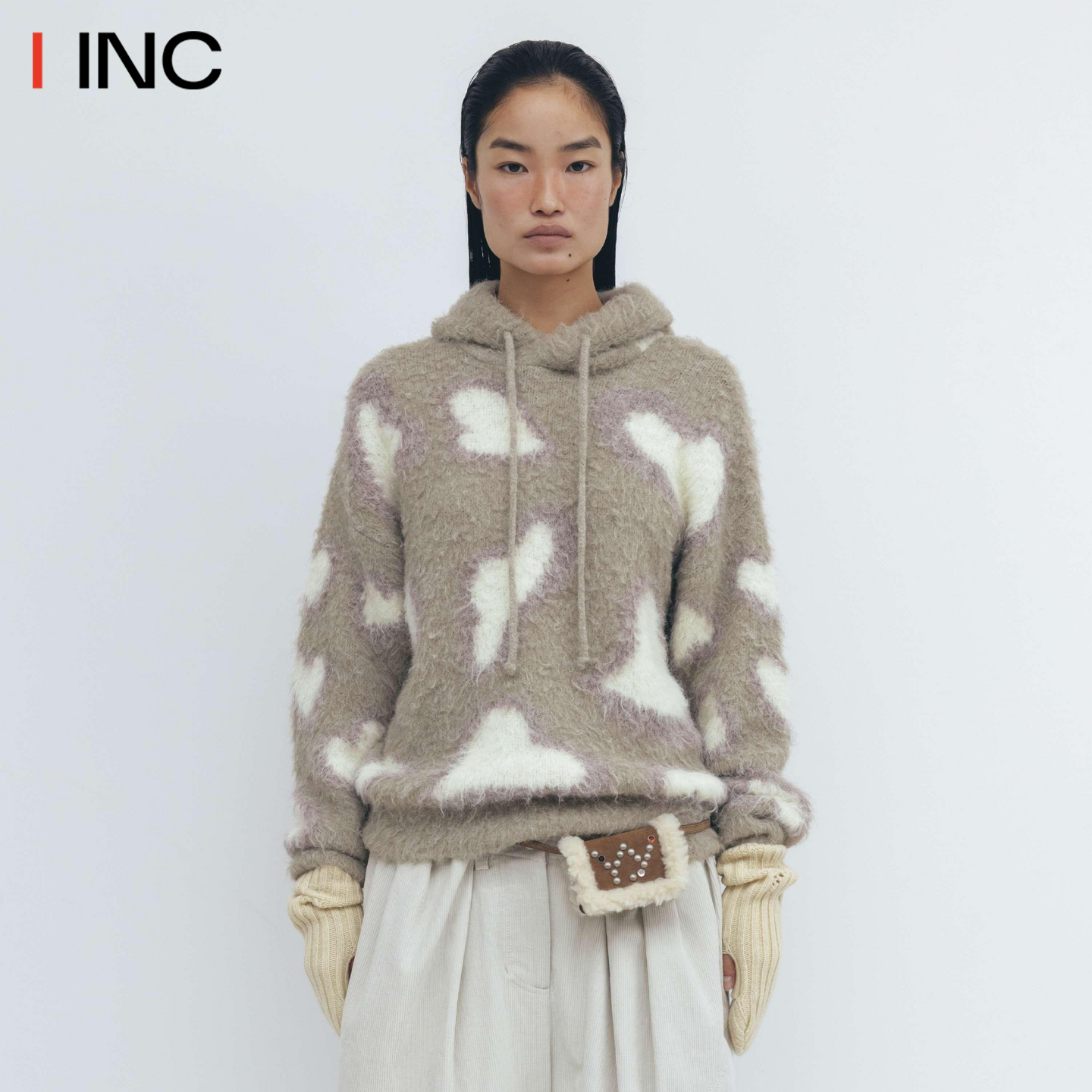 OPEN YY 豹纹连帽卫衣女25AW秋季新款爱心刺绣毛绒针织套头衫IINC