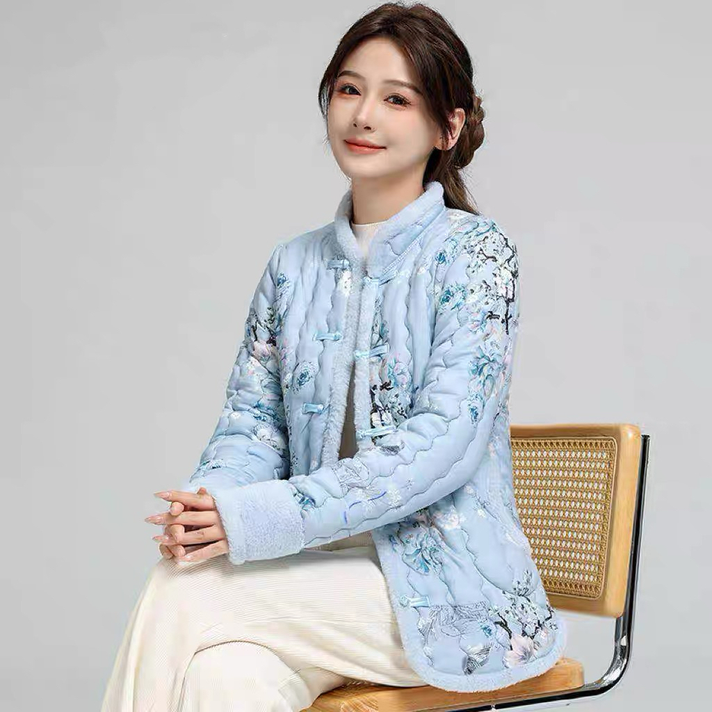 新中式爆款女款轻奢大气亲肤舒适绣花秋冬立领提花棉服