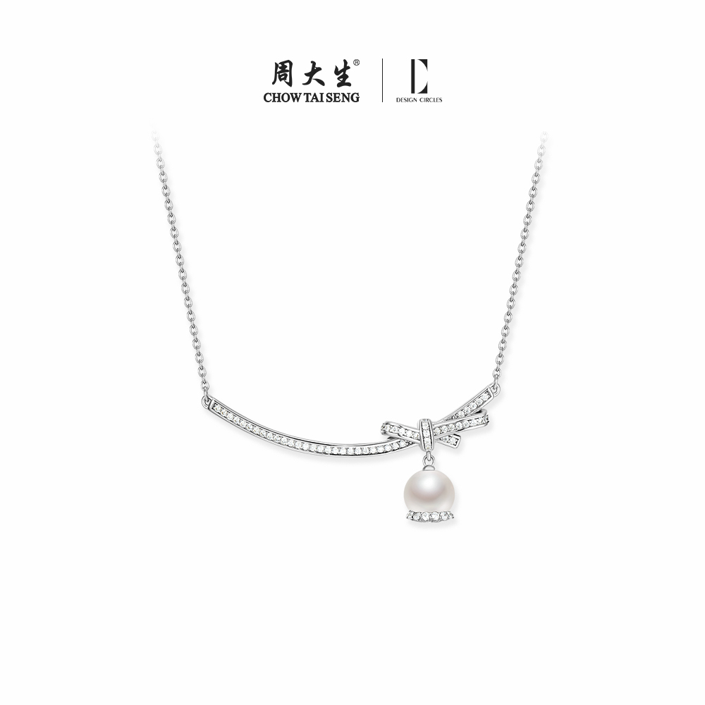 周大生DC系列S925银午后铃兰幸福摇铃珍珠项链微笑套链首饰送女友