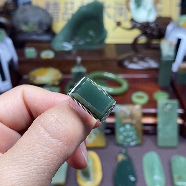 岫岩老玉（透闪石质玉）析木银S925镶嵌