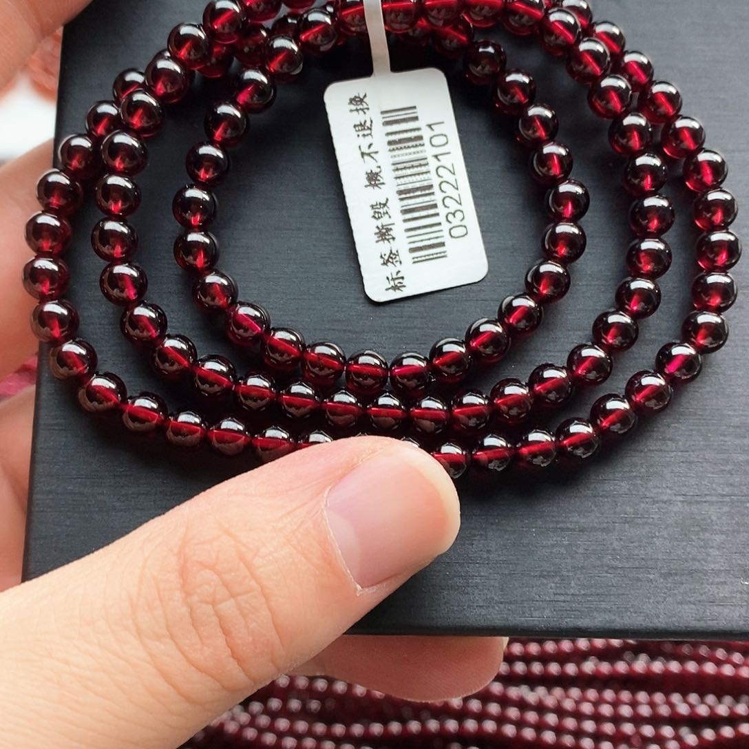 石榴石手链未镶嵌5.8mm老矿酒红偏玫红精品