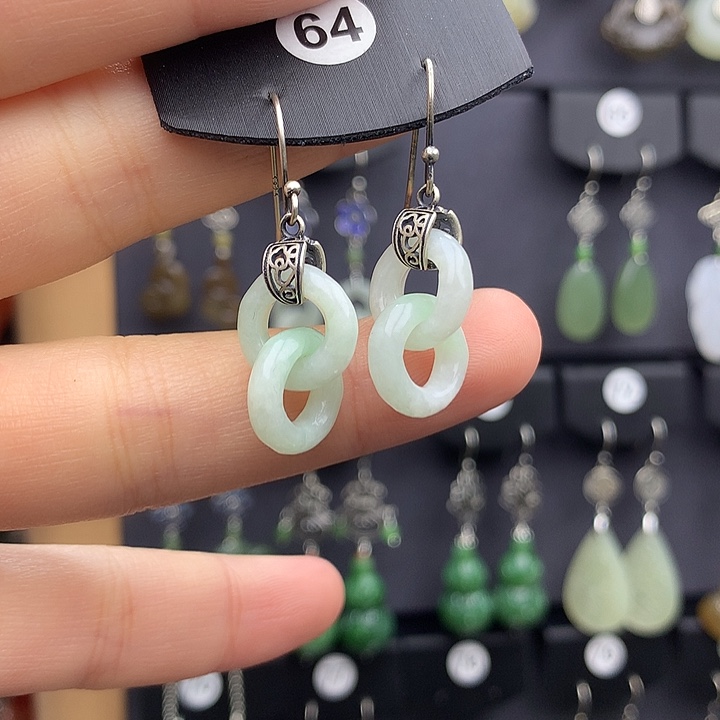 翡翠耳饰银S925镶嵌5555