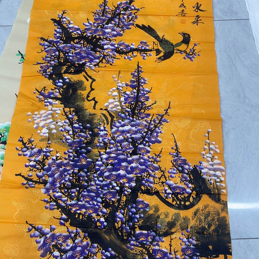 国画国画作品原稿四尺竖紫色梅花