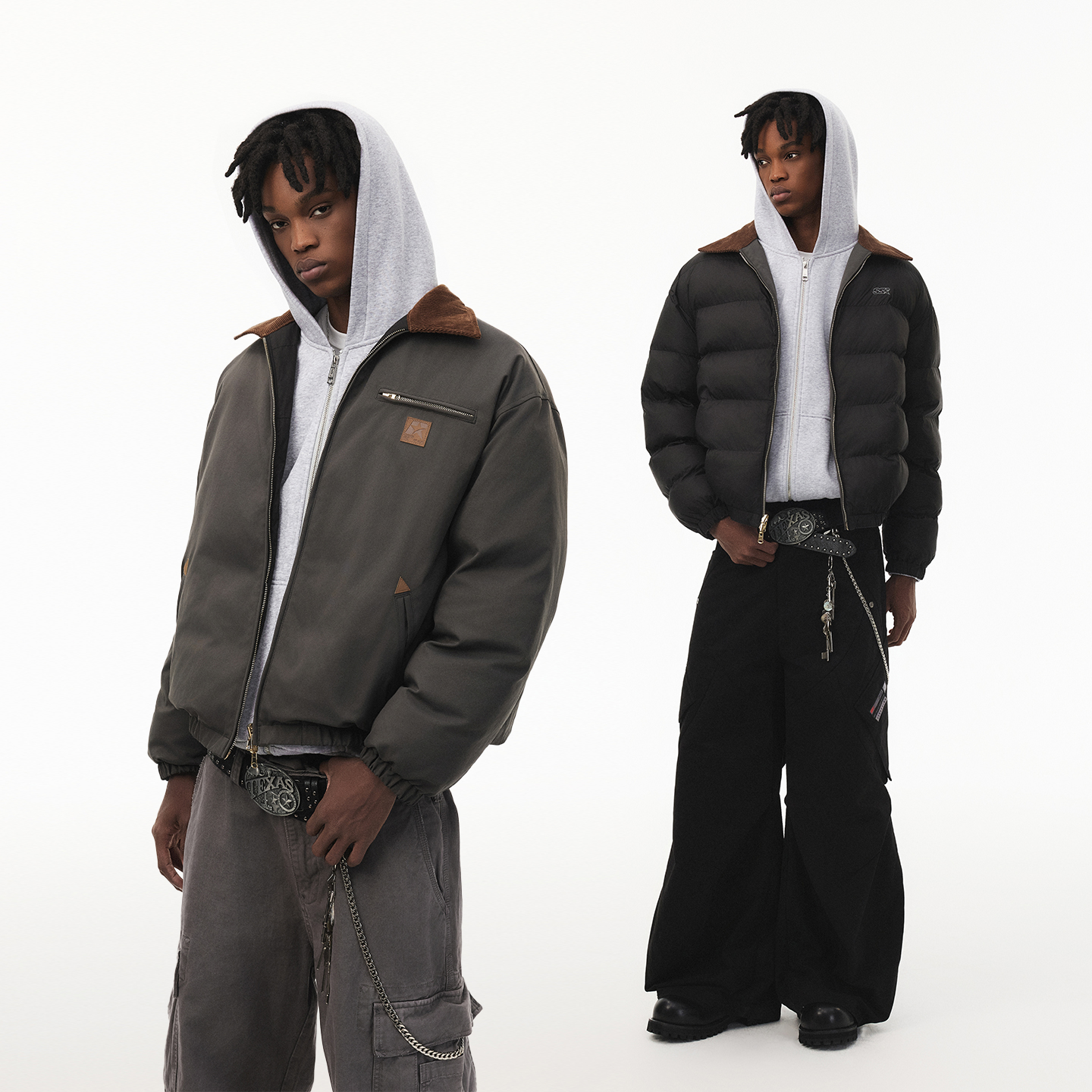 SSR 底特律灯芯绒领拼接双面穿羽绒棉服 美式复古短款工装厚外套