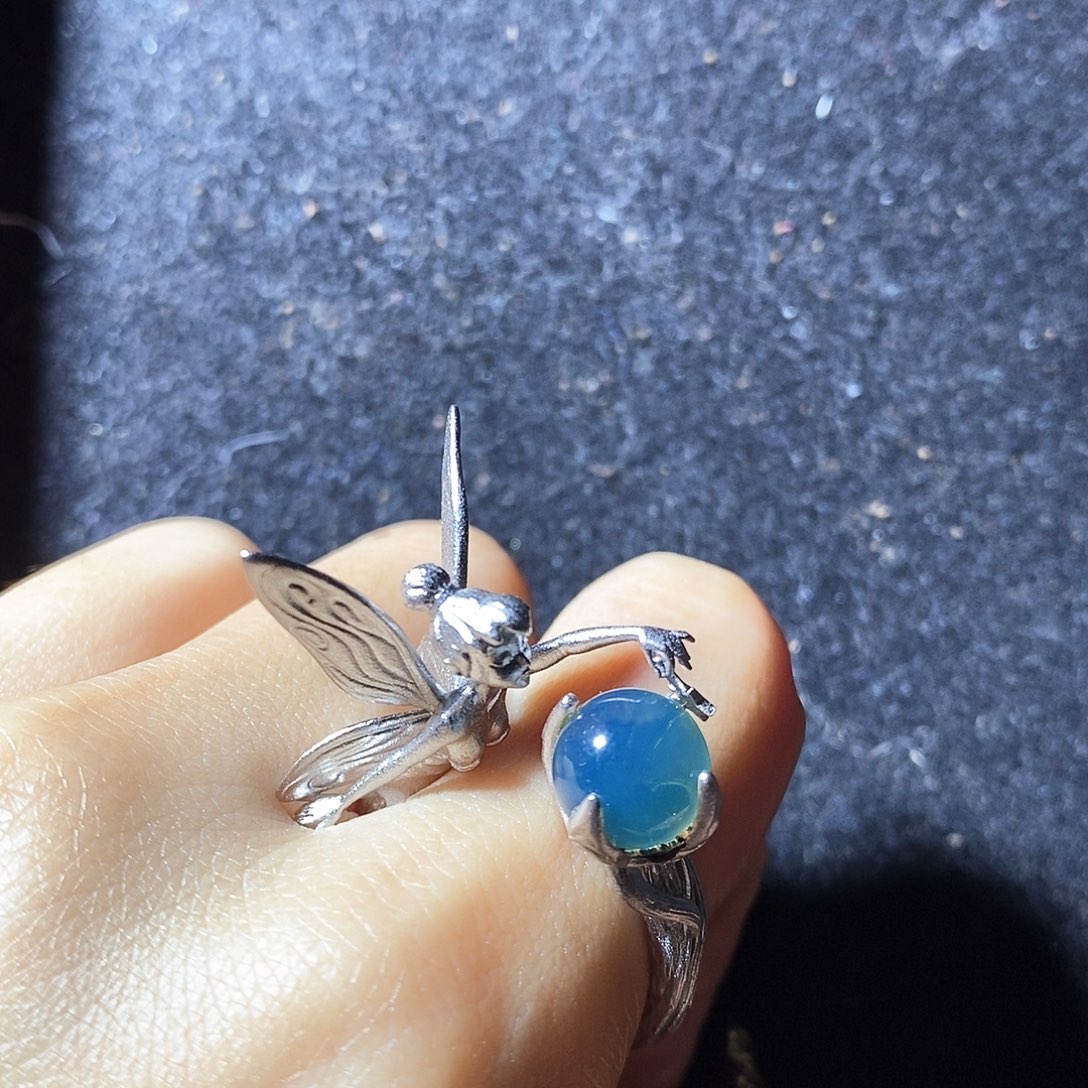 蓝珀裸石银S925镶嵌多米蓝珀精灵珠卡8净水