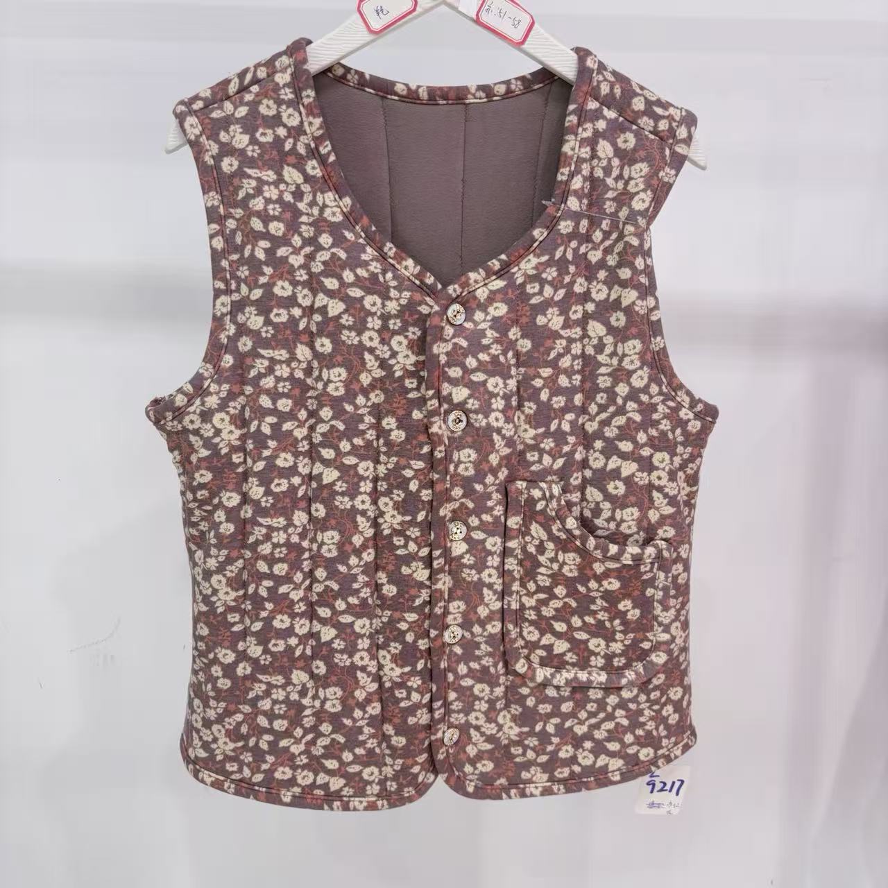 9217-贴身穿（卡码拍大）羊毛保暖马甲（单口袋枣红花）