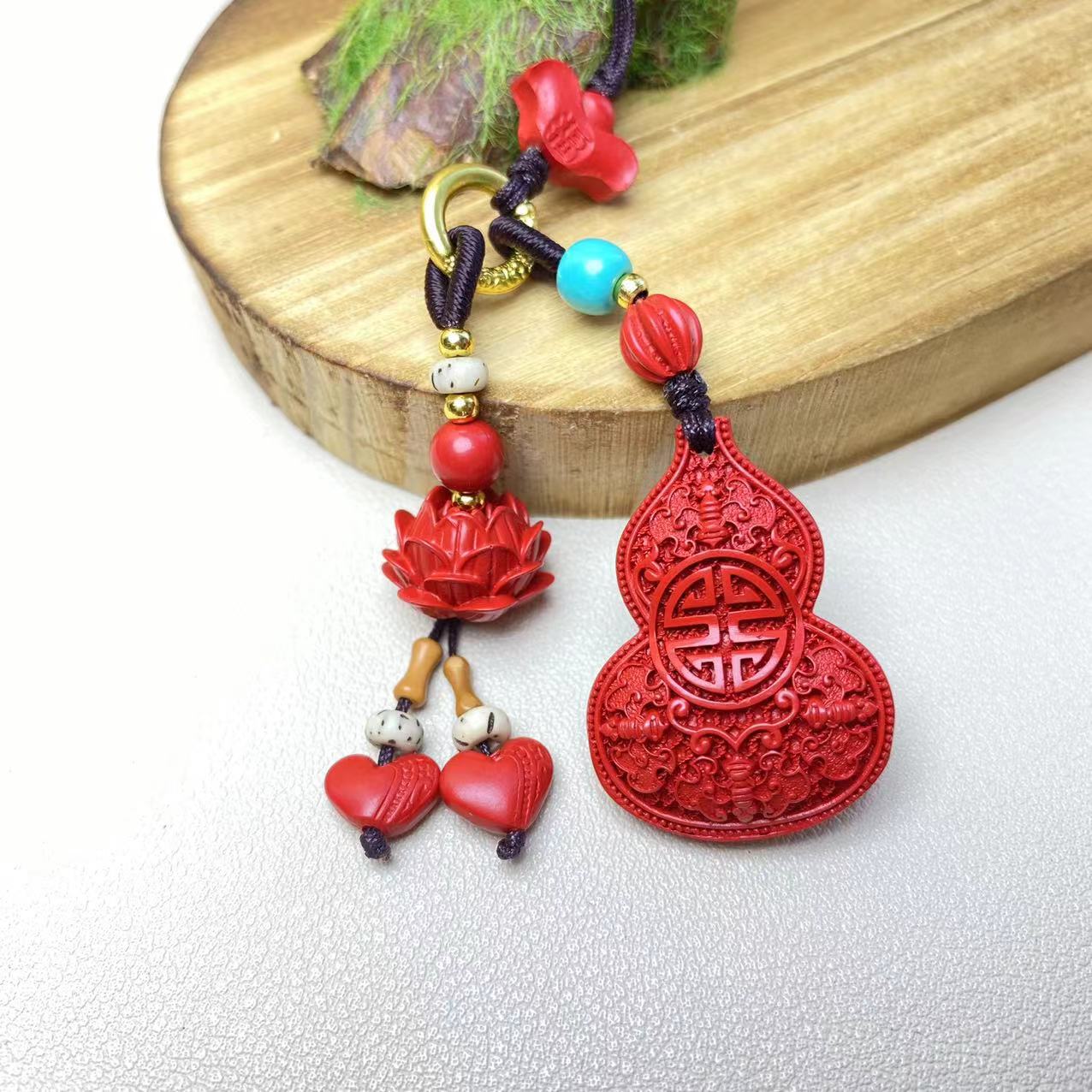 含辰砂工艺品高含量朱砂红砂设计款福禄双全葫芦手机挂保真朱砂挂