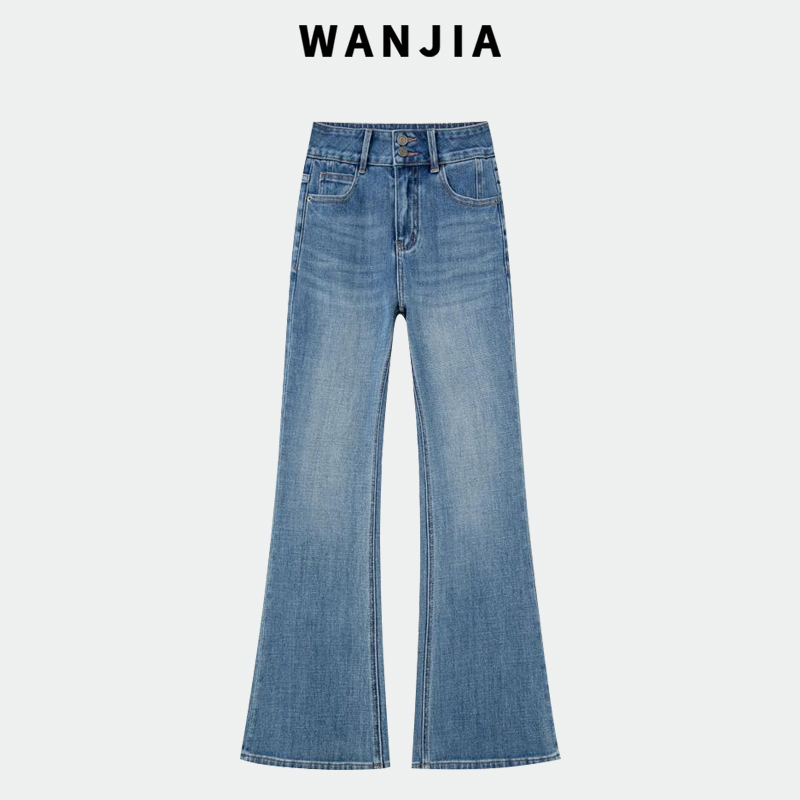 【神裤系列（定制色）】许妍同款色星辰磨砂蓝高弹牛仔裤加绒阔腿裤