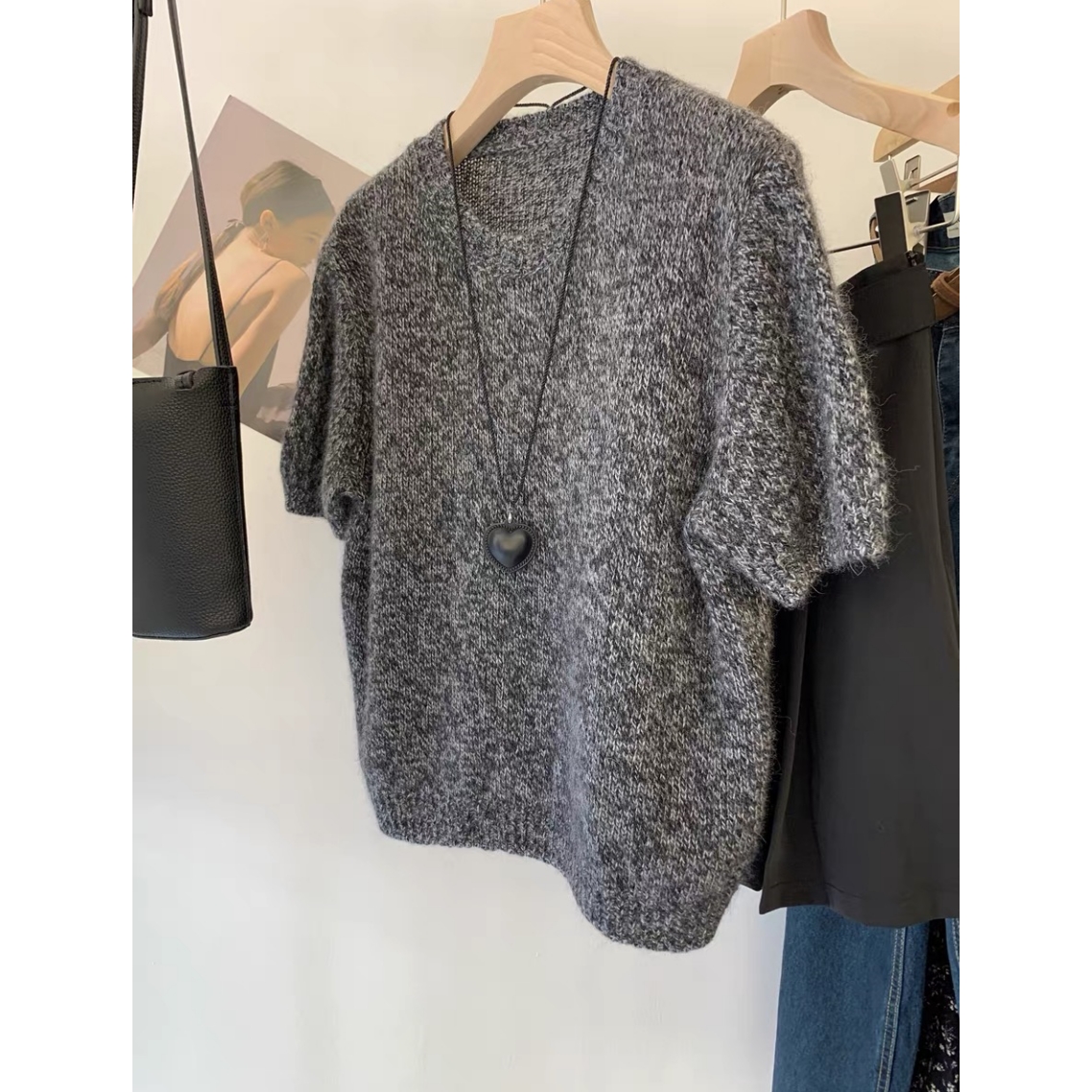 2001【花纱圆领中袖】春季新款女士韩版短袖宽松上衣