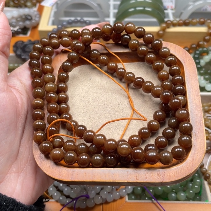 和田玉珠串8mm未镶嵌大****A