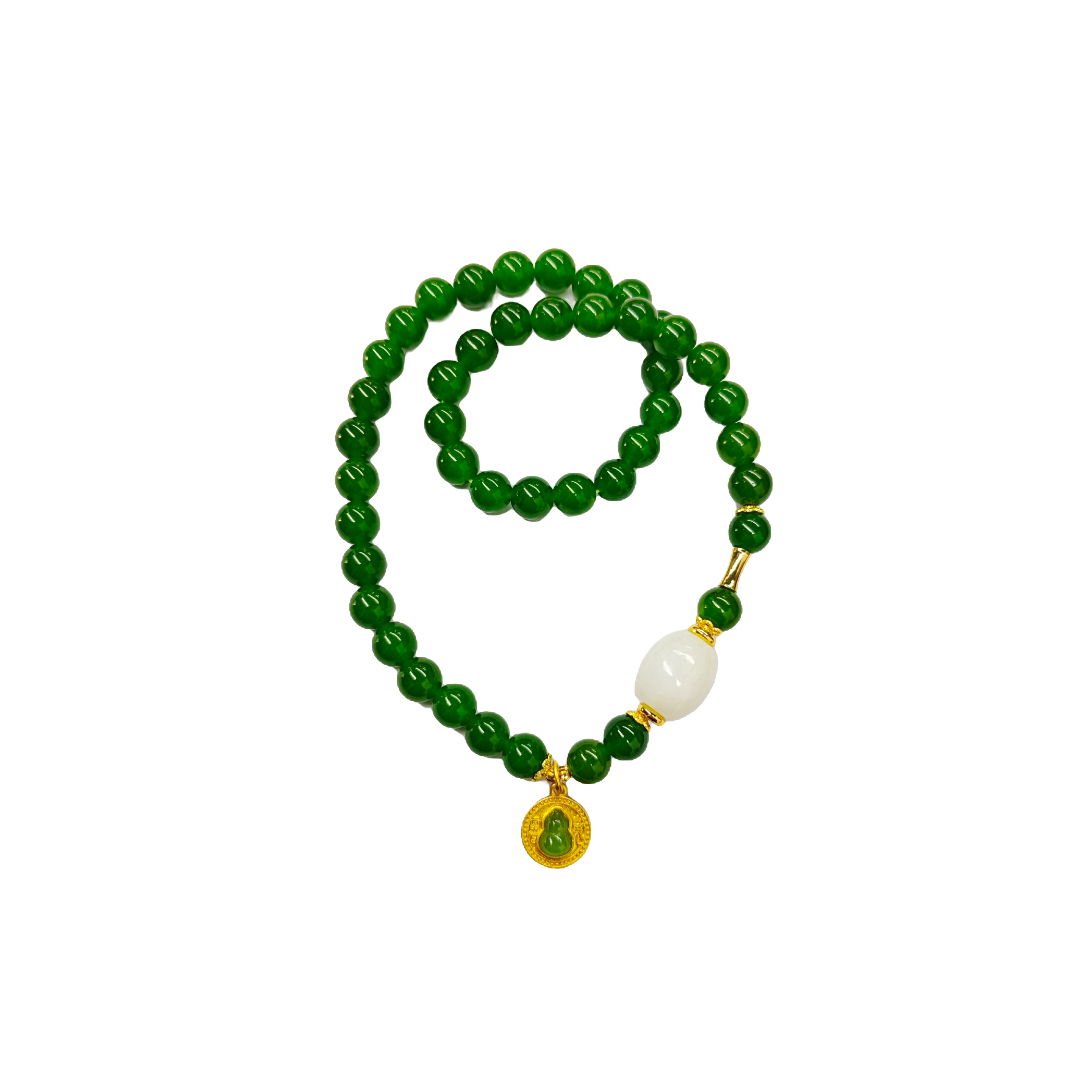 和田玉珠菠菜绿手串A28-445赠礼盒(多样性发)