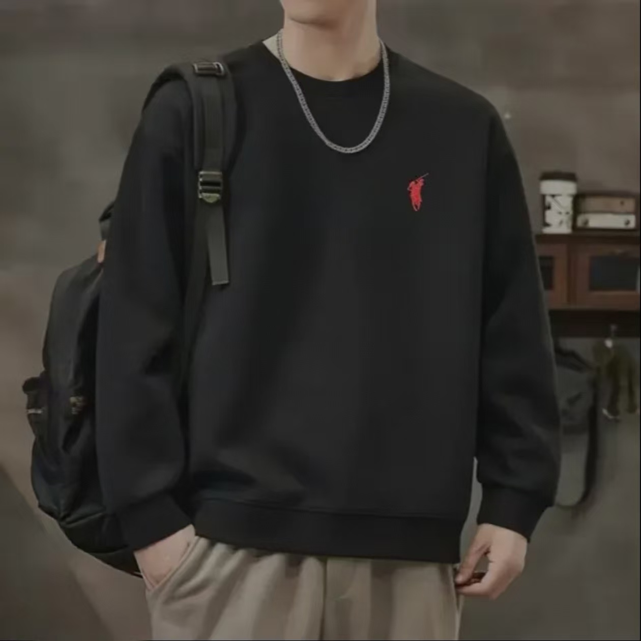 【万针刺绣】400克加绒华棉银狐绒圆领卫衣男女潮款时尚百搭- 战马