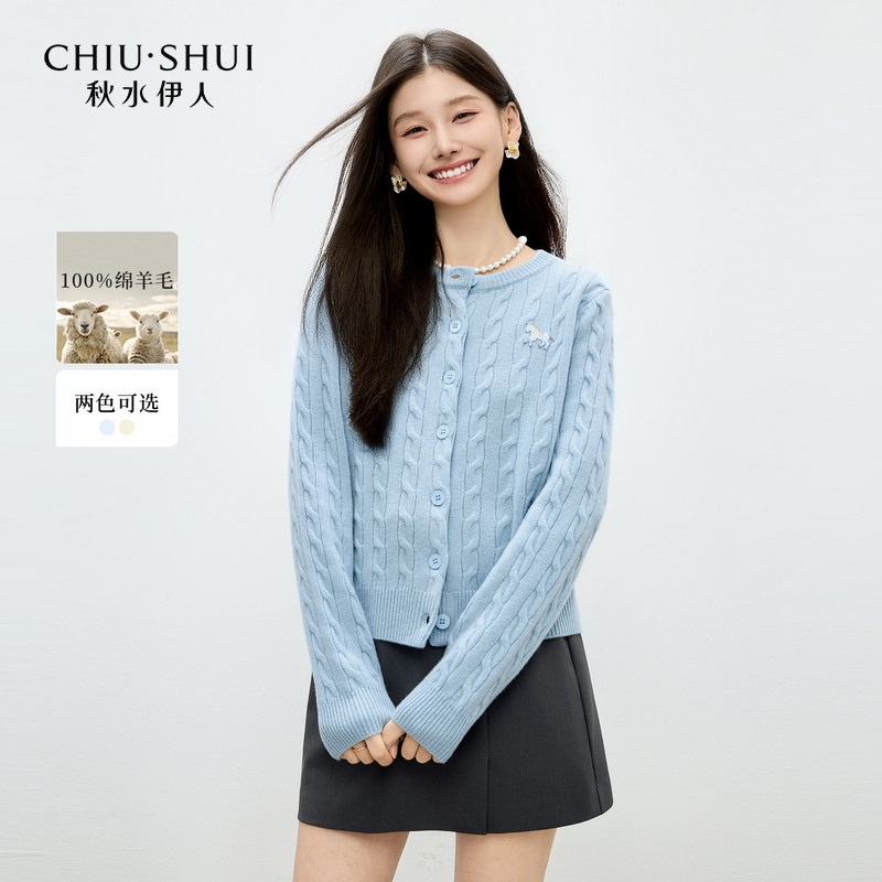 秋水伊人复古上衣2026年春季新款保暖绵羊毛针织衫626112D342034