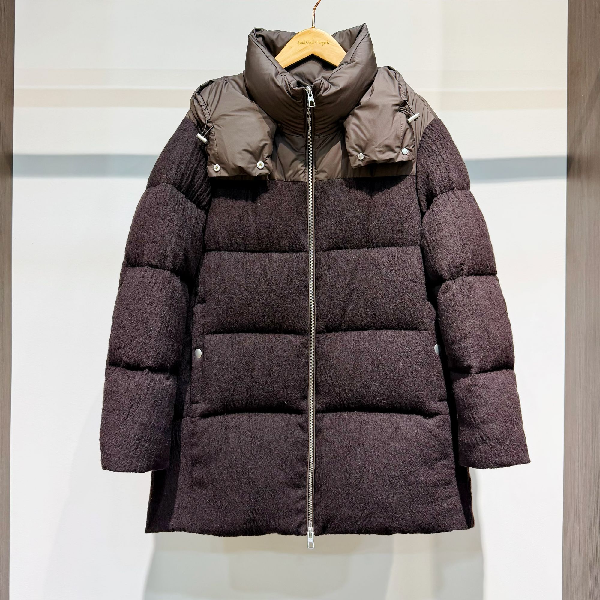 【萨拉迪恩】90白鹅绒 设计师大牌经典高端羊毛中长款鹅绒服外套女