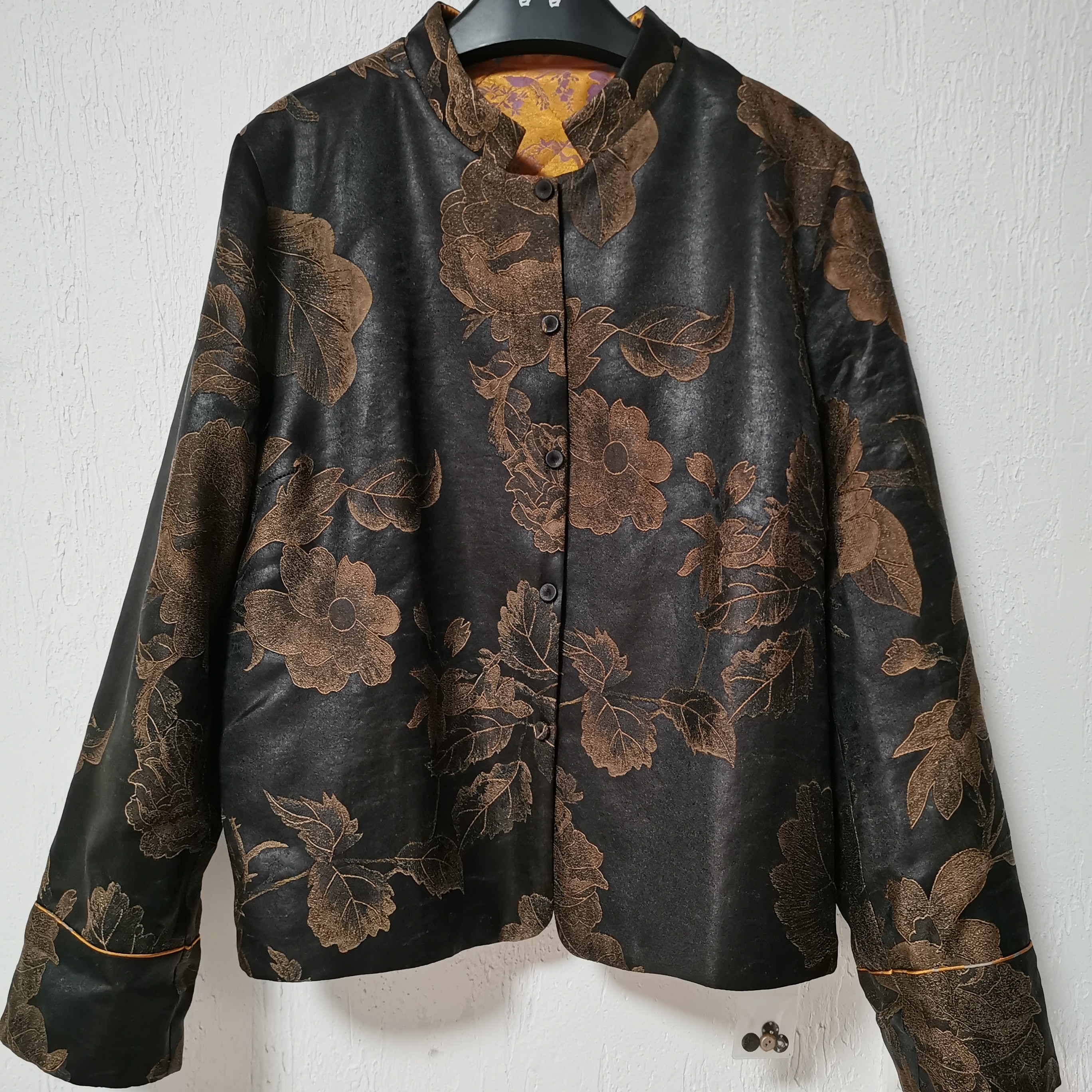 伊美香云纱夏1265265桑蚕丝重缎提花浮雕国色天香双面双穿短外套