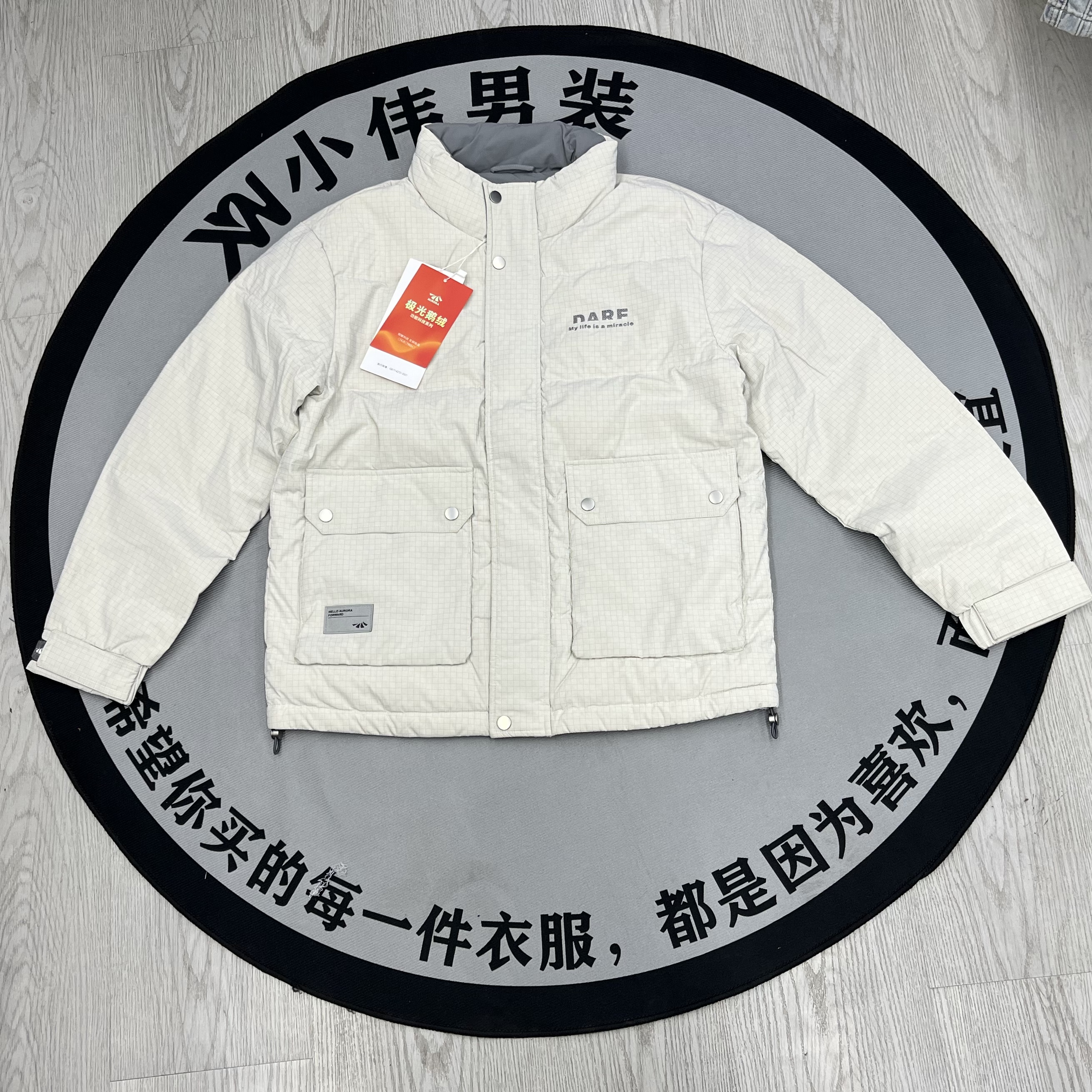 064H家剪标鹅绒服休闲风保暖格子立领工装风羽绒服冬款