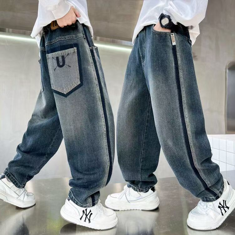 （品质牛仔裤）儿童牛仔裤2025男童洋气休闲男孩宽松中大童帅气秋季