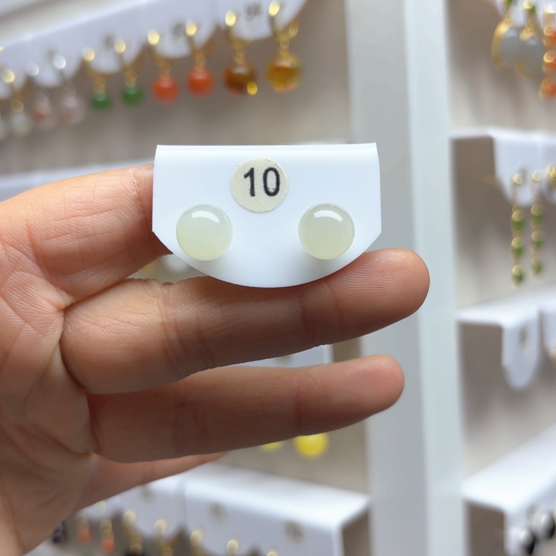 和田玉耳饰18K金镶嵌10mm 