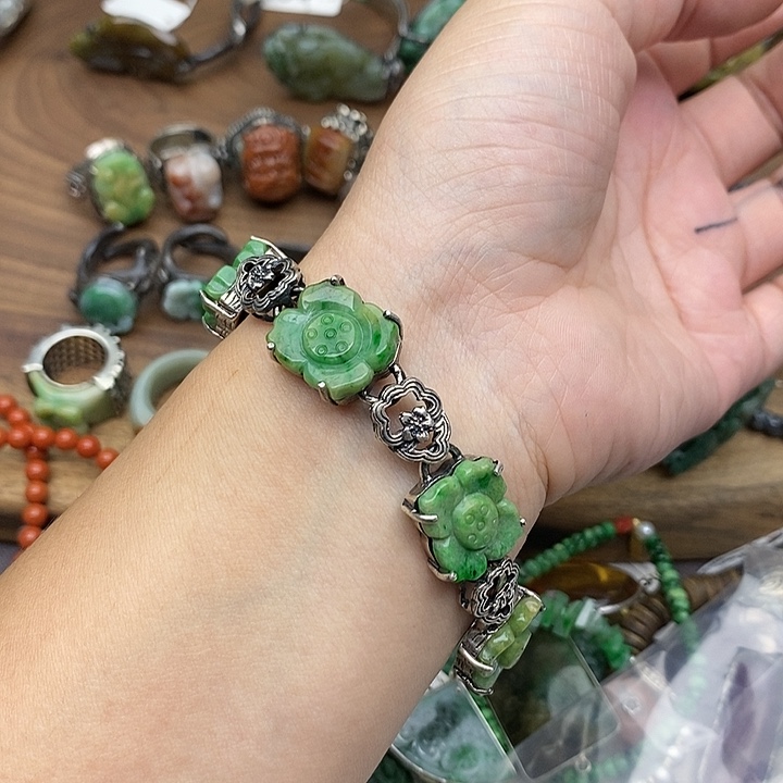 九***月银S925镶嵌手链翡翠044