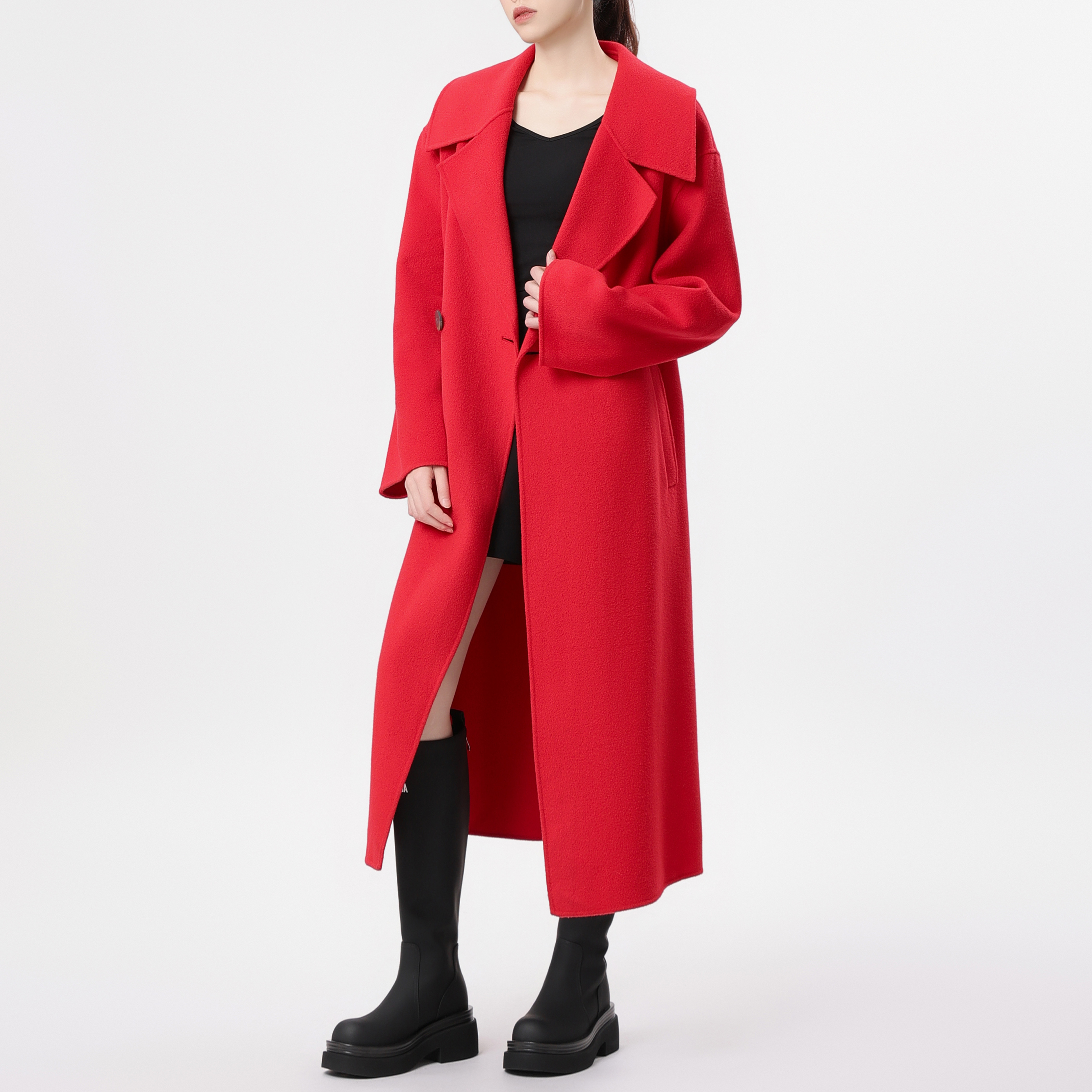 AMASS/阿玛施 时尚宽松极简主义大翻领中长款双面呢大衣5400852