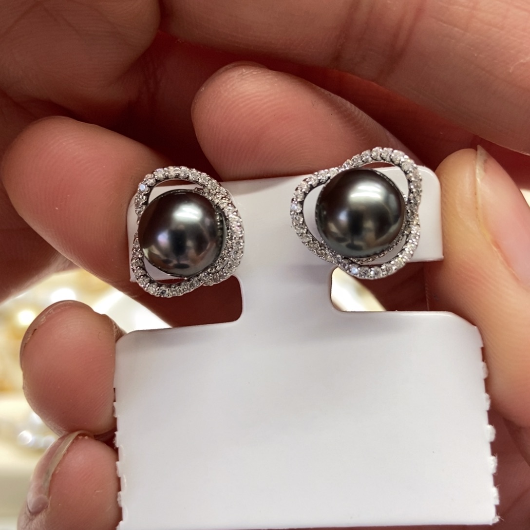 海水珍珠耳饰银S925镶嵌
