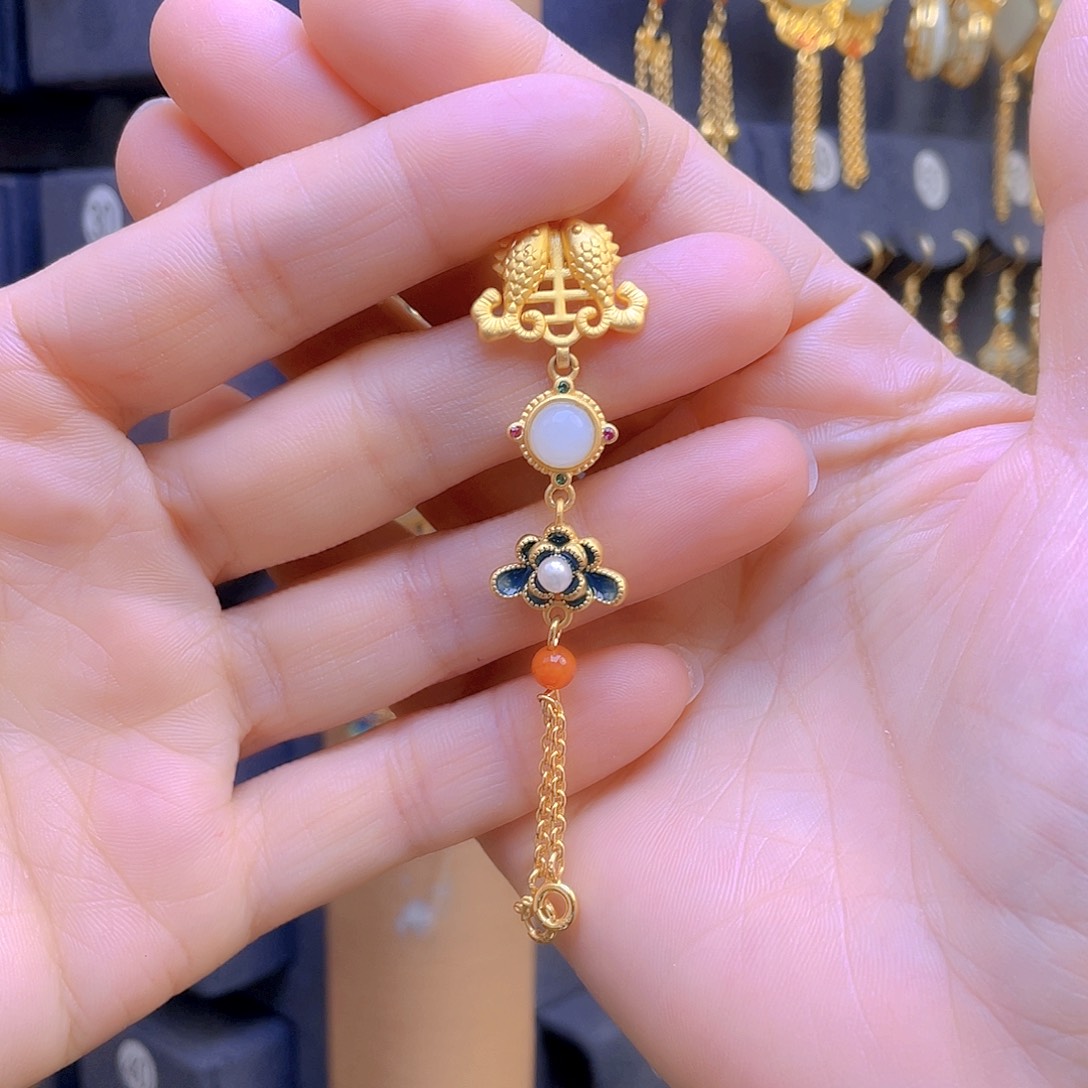 和田玉颈饰银S925镀金镶嵌