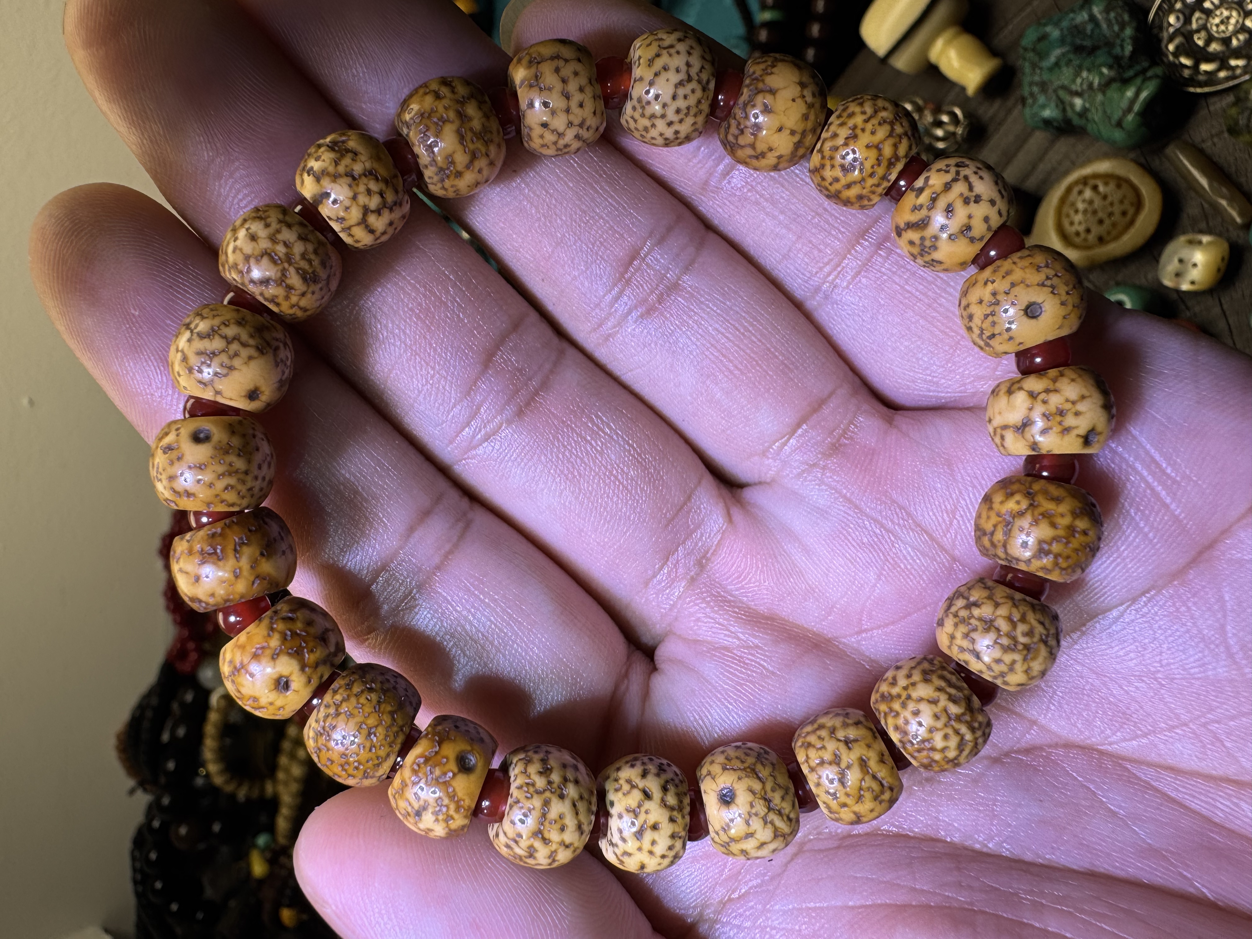 家用桌面木质类摆件把玩手工艺工艺品“陶瓷爆老星月菩提”