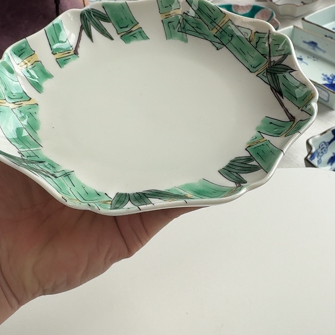 瓷片九谷竹林盘一个