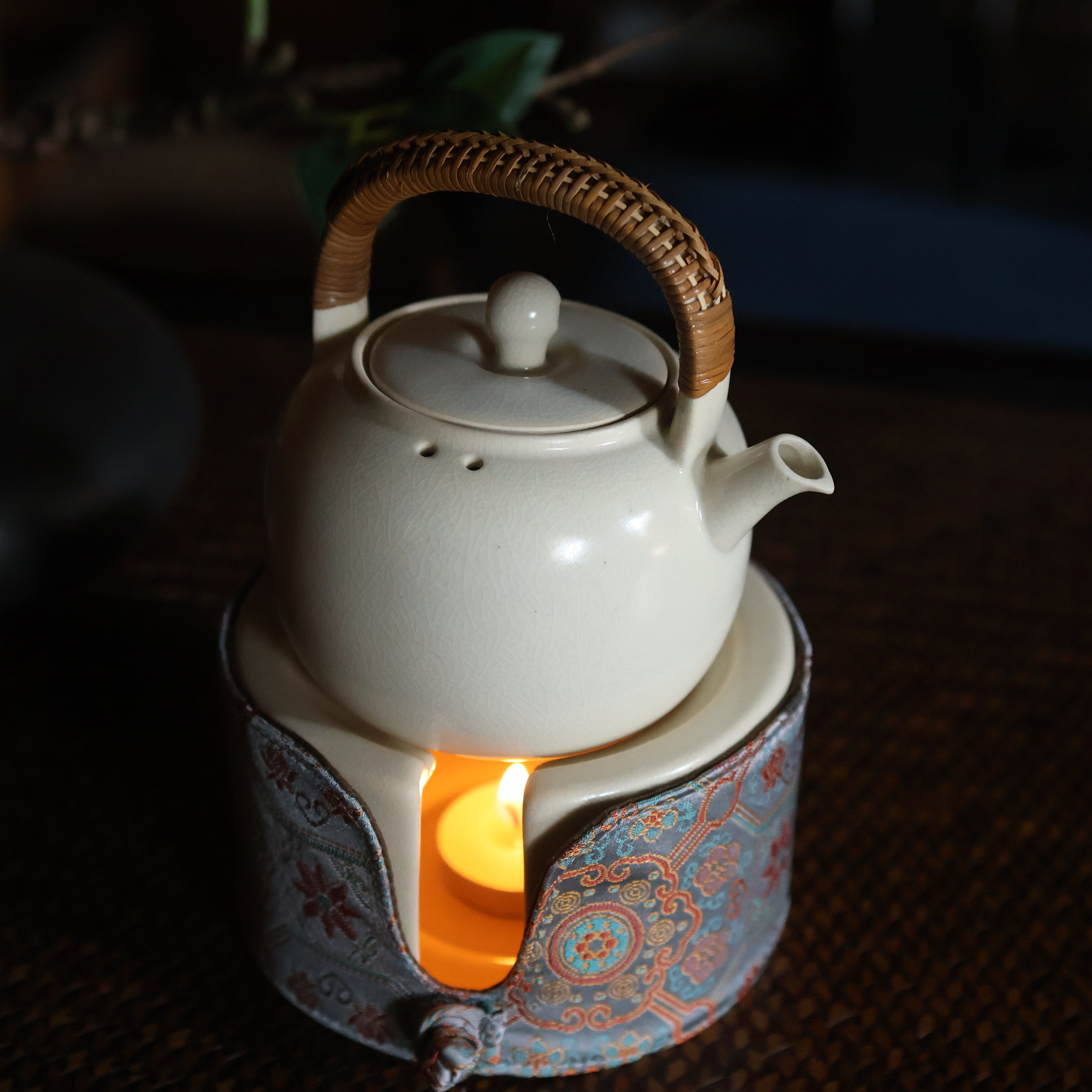 【纳兰专属】竹扣苏打釉提梁烛台(壶+温茶器）（PY187)