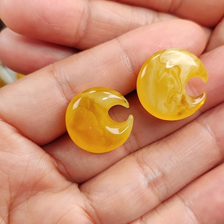 琥珀耳饰银S925镀金镶嵌