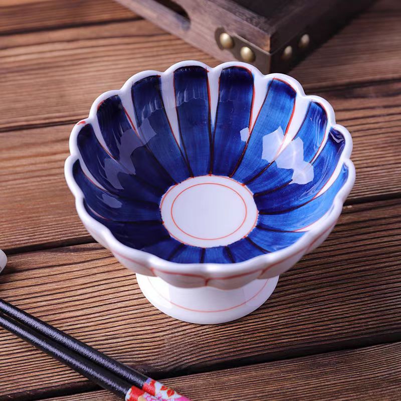 高脚菊型果盘 中付高级家用陶瓷F5