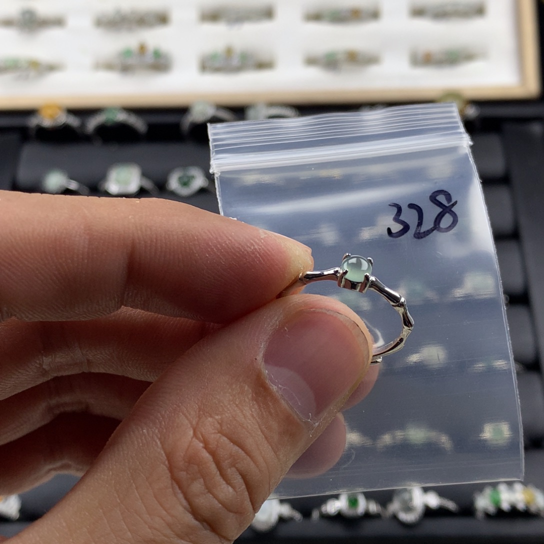 翡翠银S925镀金镶嵌戒指328