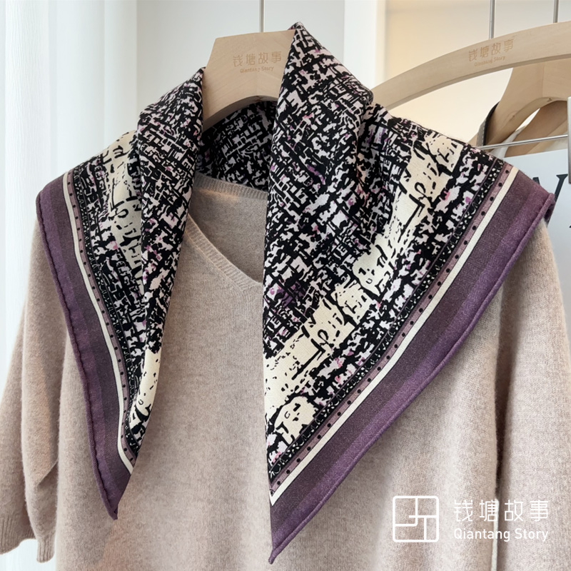 Qiantang Story/钱塘故事70丝毛-气质香香紫色围巾，68*68cm