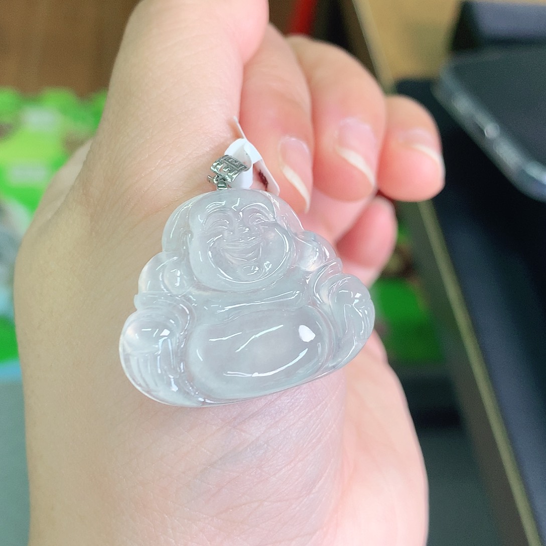 翡翠颈饰18K金镶嵌冰胶佛公