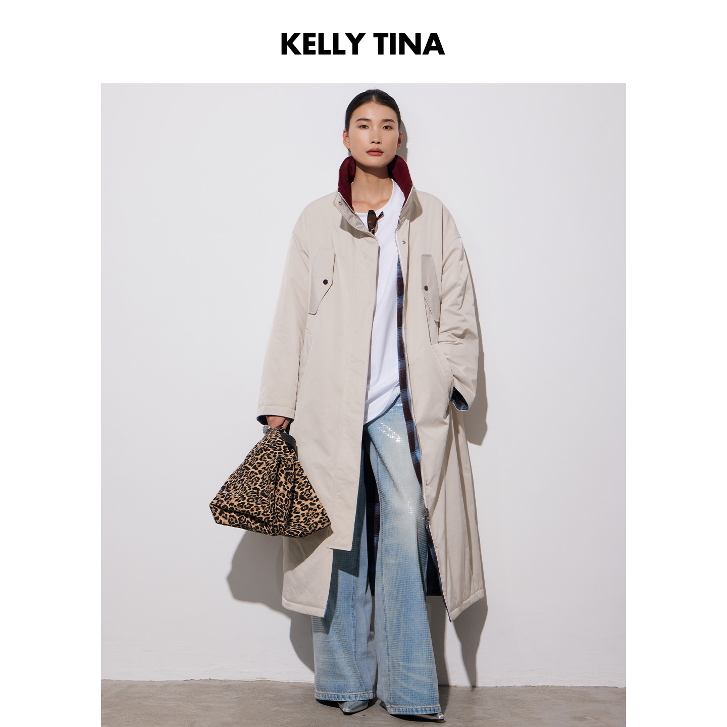 KELLY TINA双面温暖冬日质感时尚棉服女冬季长款保暖连帽大衣外套