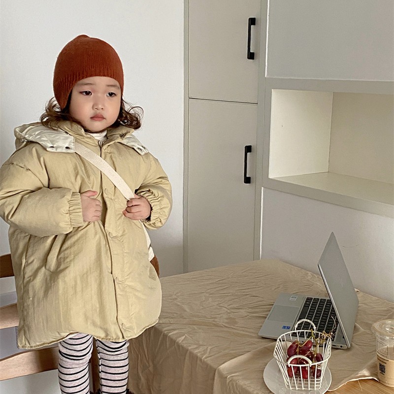 韩版儿童冬季加厚连帽羽绒服男童女童中长款宝宝白鸭绒外套潮