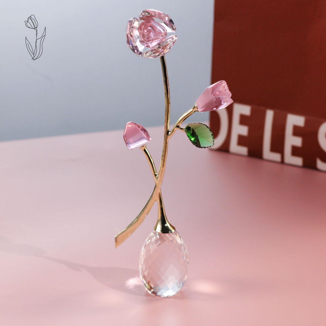 新款K9水晶玫瑰花情人节礼品家居摆件送礼
