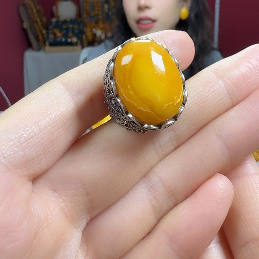 蜜蜡银S925镶嵌耳饰戒指