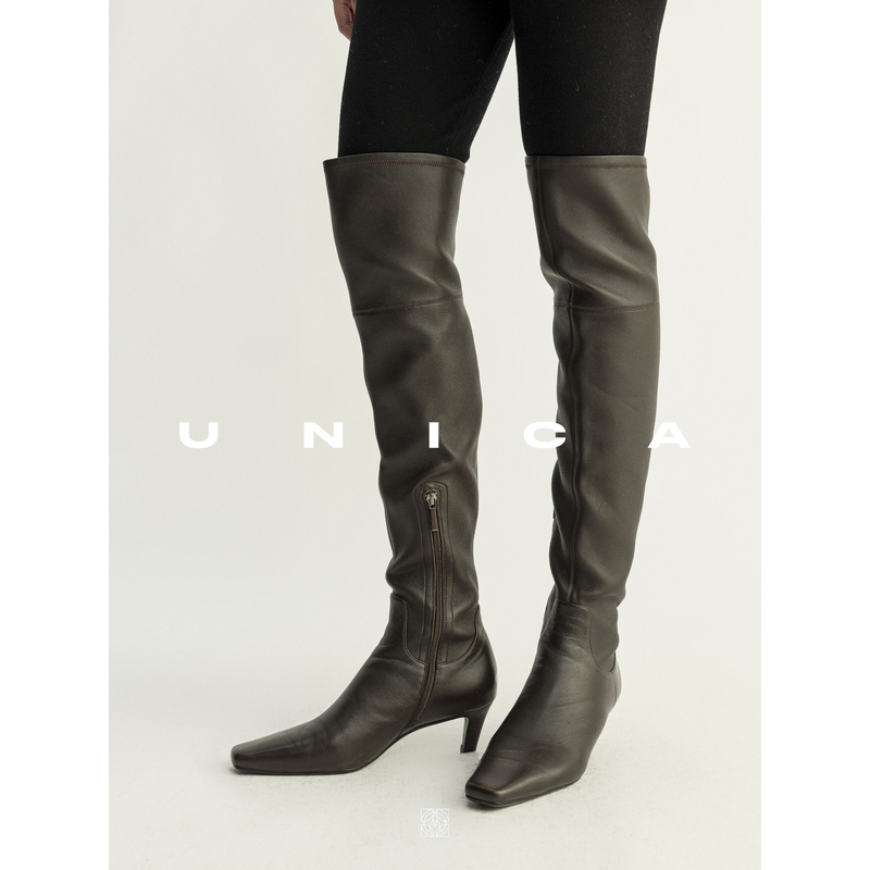 UNICA/百搭必败博主时髦高筒包腿弹力绵羊皮显瘦裸感高跟过膝靴