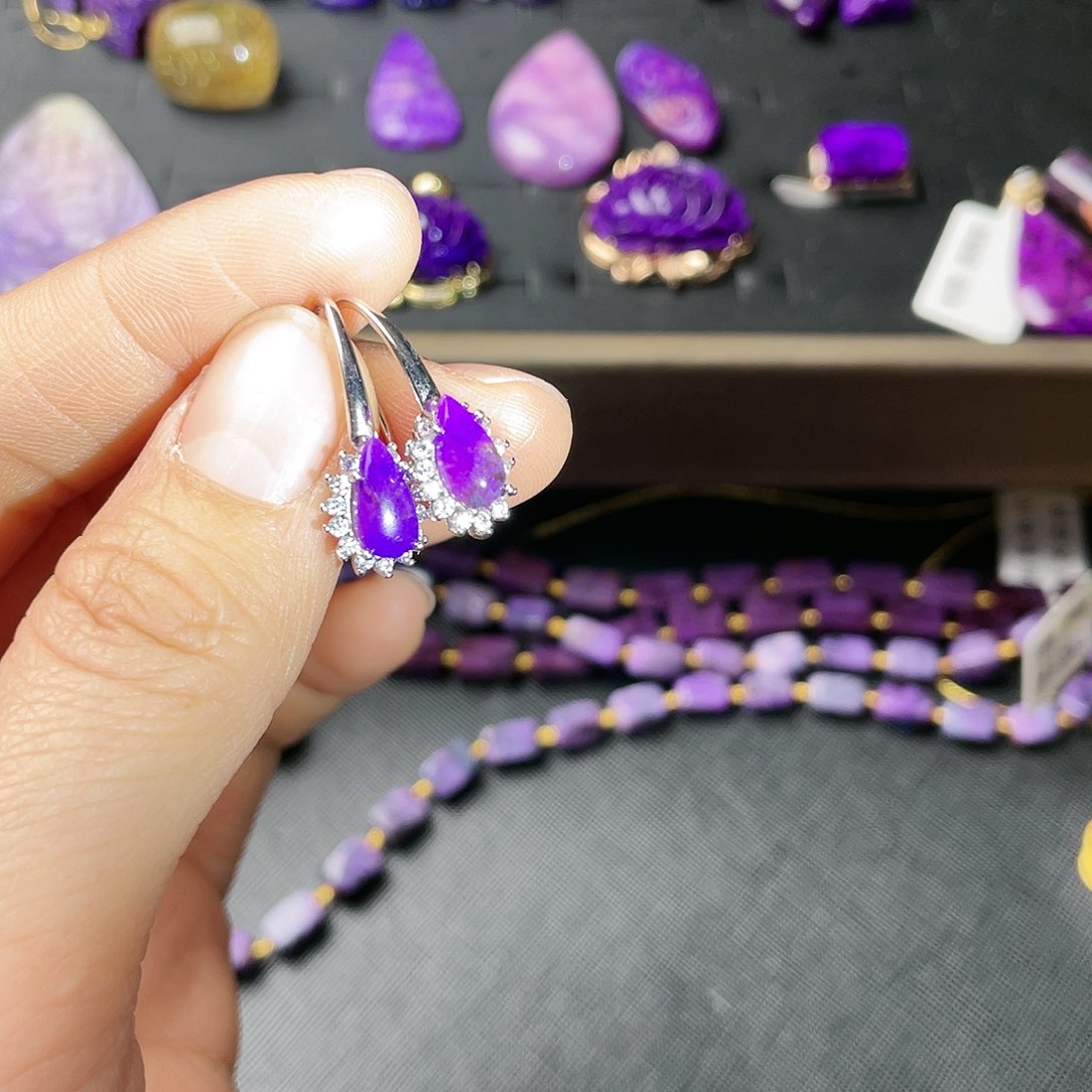 苏纪石（舒俱来）耳环银S925镶嵌