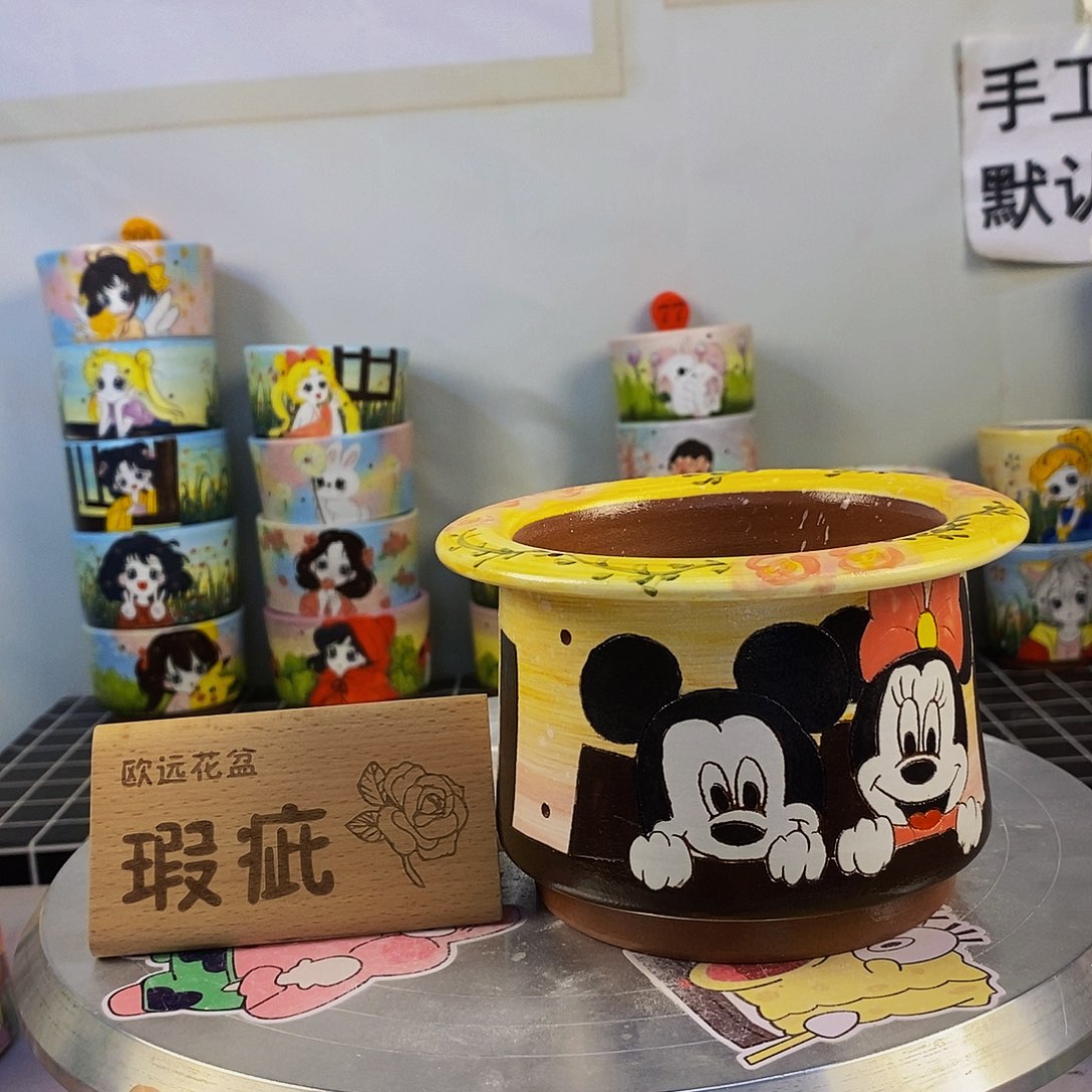 紫砂花盆红陶手绘花盆