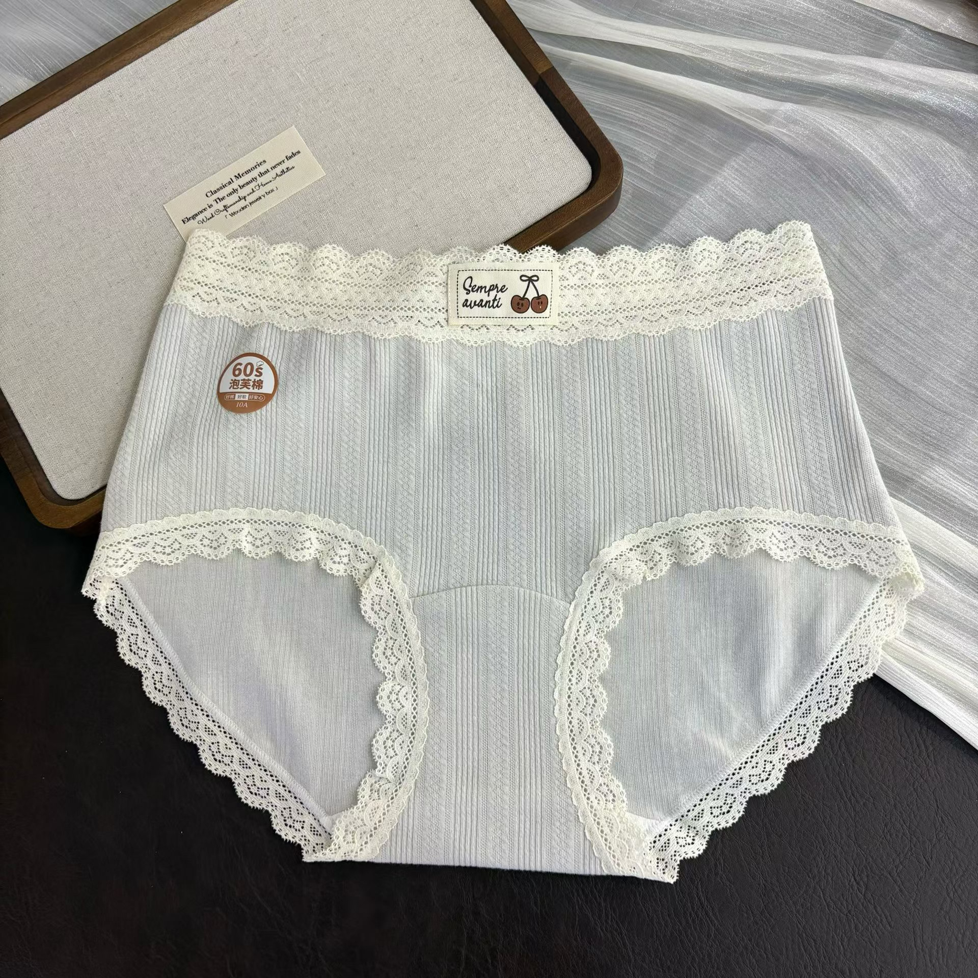 中腰加长百棉底裆法式蕾丝透气60支泡芙棉女士三角内裤80斤～130斤