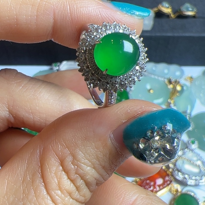 翡翠戒指18K金镶嵌翡翠18k吊坠项链